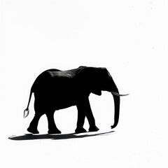 Elephant silhouette , black and white, isolated on a white background