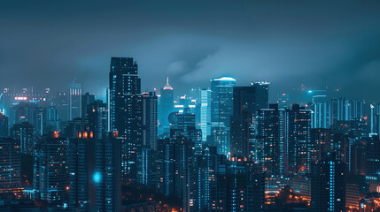 China city architecture night scenery,created with Generative AI tecnology.
 - obrazy, fototapety, plakaty
