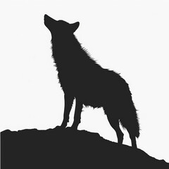 Wolf silhouette , black and white, isolated on a white background