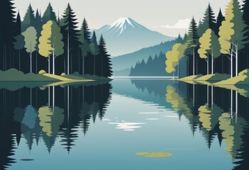 A serene lake embraced by towering trees