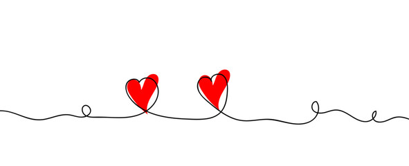 One continuous drawing of heart and color shape love sign. Thin contour and romantic symbol for greeting card , web, banner, cover. Doodle outline no background. Editable stroke. Vector illustration