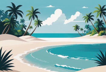 Fototapeta na wymiar A tropical island paradise adorned with palm trees and white sand