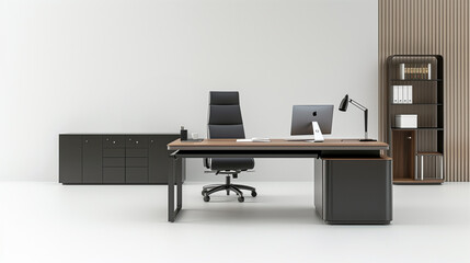 modern brown office interior and desk chair