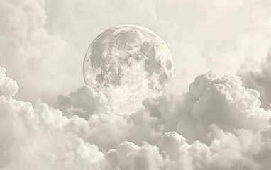 Bright toned moon and clouds background,created with Generative AI tecnology. - obrazy, fototapety, plakaty