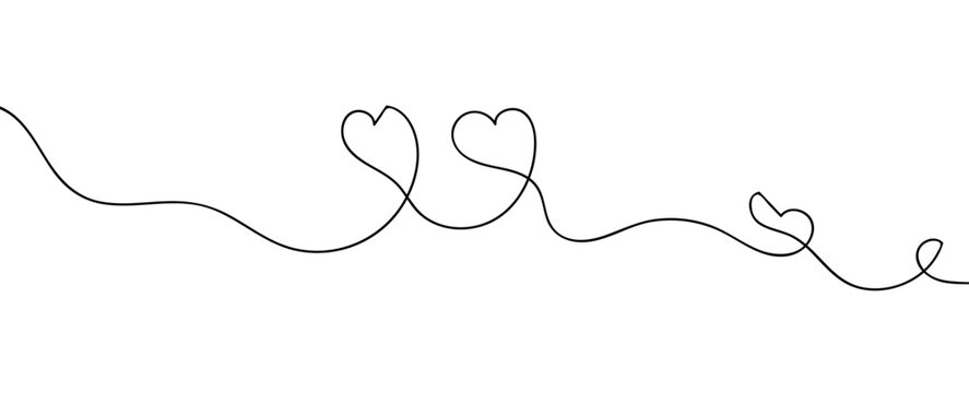 One continuous drawing of heart and color shape love sign. Thin flourish and romantic symbols in simple linear style. Editable stroke. Doodle outline no background. card, banner. vector illustration