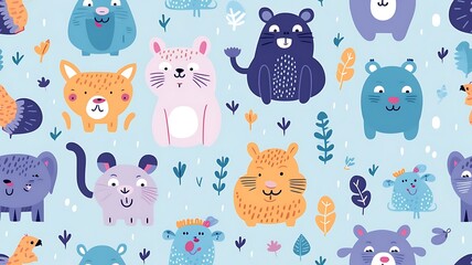 Cute Critter Commotion: Friendly Animal Characters Engaged - obrazy, fototapety, plakaty