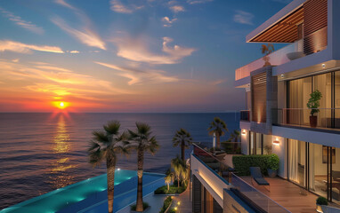 Fototapeta premium Seaside resort accommodation building,created with Generative AI tecnology.