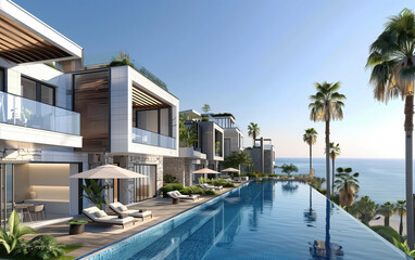 Seaside resort accommodation building,created with Generative AI tecnology.