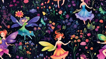 Enchanted Palette: Fairies Seamless Texture in Vibrant Colors