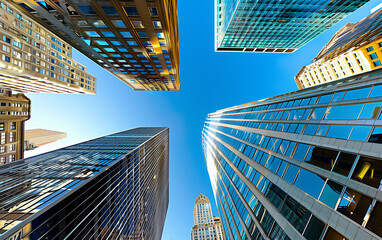 Looking up at city skyscrapers,created with Generative AI tecnology.