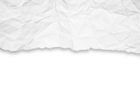 Realistic torn white paper. old crumpled wrinkled ripped paper on transparent background, top view. Space for digital designs or base for text, grunge design elements, PNG	
