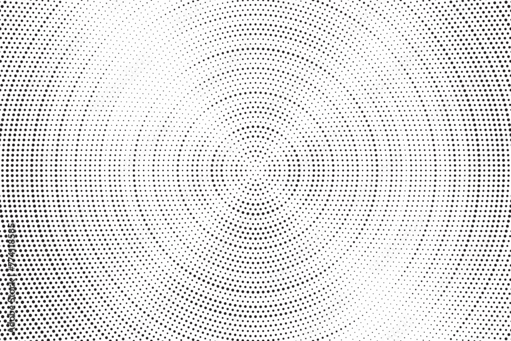 Aufkleber Halftone pattern background with radial effect, round spot shapes, vintage or retro graphic with place for your text. Dotted design element for various purpose.  