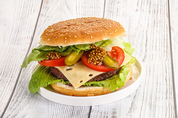 Homemade burger with beef cutlet