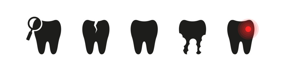 Tooth with illness icons. Dental problems. Stomatology healthcare icon set. - obrazy, fototapety, plakaty