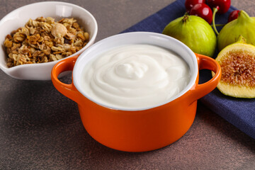 Traditional homemade Greek yoghurt with granola