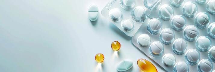 antibiotic capsule pills and pill blister pack on White background.  - obrazy, fototapety, plakaty