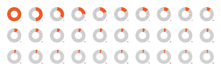Circle pie chart as donut infographics data presentation. Charging round bar as percentage piece or part of whole. 12 and 24 segments of crossed ring. © Svetlana Ievleva