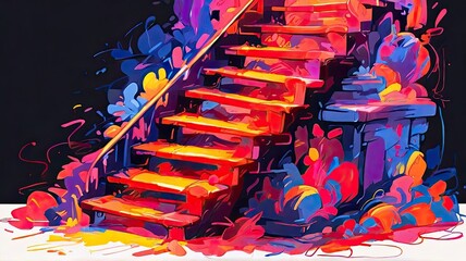 abstract watercolor hand drawn stair illustration