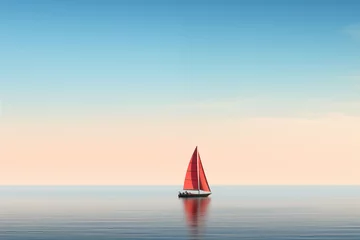  A simple yet striking image of a lone sailboat gliding across a calm sea against a minimalist horizon © The Origin 33