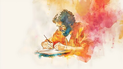 Apostle Paul s Faithful Writing from Prison Inspired Minimalist Watercolor Painting, Watercolor Biblical Illustration ,copy space , minimalist