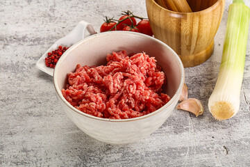 Minced beef meat in the bowl