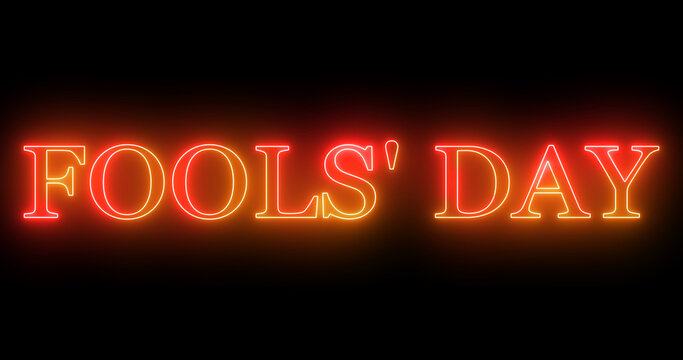 Fools' Day text cool neon-colored illustration. Neon-colored Fools' Day text with a glowing neon for a banner, social media feed wallpaper stories.Technology video material. Easy to use.