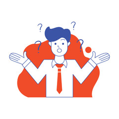 flat illustration of employee asking, for digital industrial design purposes. white background