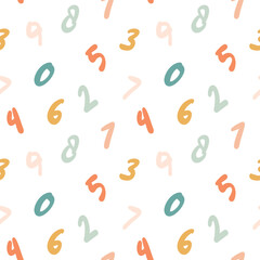 Cute kids colorful numbers seamless pattern, kindergarten, school math background, wallpaper