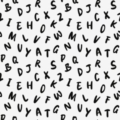Cute kids black and white letters seamless pattern, kindergarten, school abc background, wallpaper