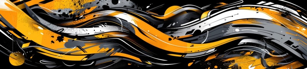 Abstract graffiti in black, grey, and gold accents - obrazy, fototapety, plakaty