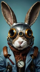 Steampunk rabbit with aviator glasses - generative ai