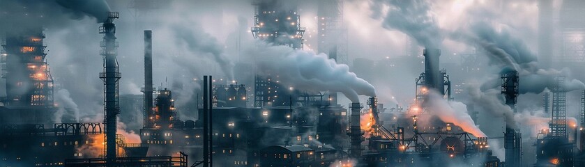 Industrial district, steampunk gothic, grimy and mechanical, with factories belching steam in a dense urban landscape , Dark and Moody