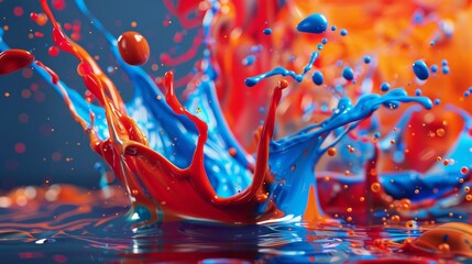 Paint splash, with multiple colors mixing in midair, vivid and lively, showcasing fluid dynamics in a spectacular moment