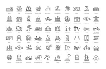 Set of line icons related to public infrastructure. City elements - 774127919