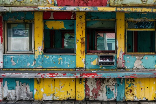 Shuttered snack booths, with remnants of colorful paint and faded menus, silent and still in a vanishing midway