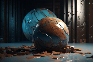 Graphic resources. Abstract surreal and futuristic geometric shape background surface. Motion effect, blue and brown muted color shades mix