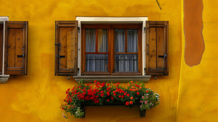 Fototapeta na wymiar Charming Rustic Window with Colorful Flowers. Generative ai
