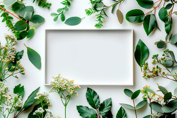 frame with green leaves