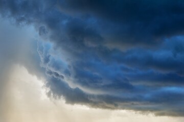 dark clouds make sky in black. Heavy rain thunderstorm. Pattern of clouds overcast predict tornado, Hurricane or thunderstorm and rainy. Dark sky cloudy have storm and lightning thunderbolt.