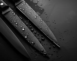 Foto op Canvas A set of kitchen knives from an eyelevel angle, revealing their sharp edges © Expert Mind