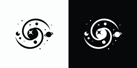 Galaxy vector logo design full of stars and planets in a modern, simple, clean and abstract style.