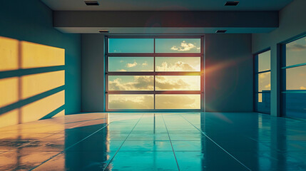 Sunset View through Large Window in a Modern Room. Generative ai