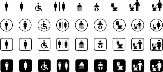 toilet vector icons set, male or female restroom wc. Vector Illustration