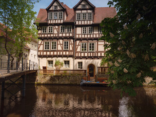spring trip to Europe. Travel and German sightseeing locations. scenic view to facade of old...