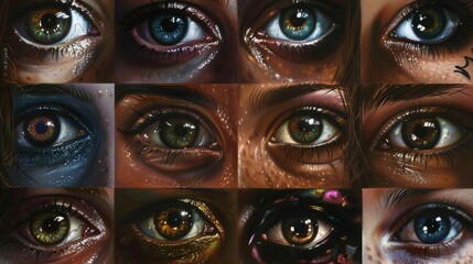 A diverse array of expressive eyes, each reflecting unique stories and emotions with depth and authenticity.