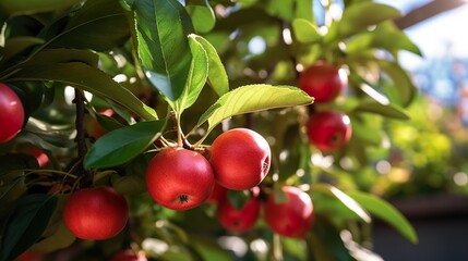 Obraz premium red apples on a tree high definition(hd) photographic creative image