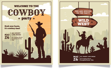 Collection of Wild West cowboy party posters.