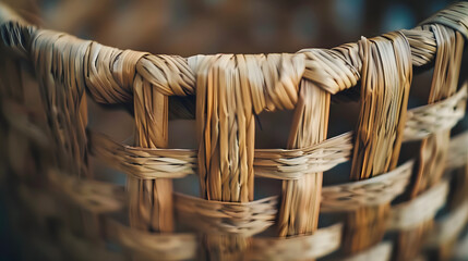 Handcrafted Wicker Basket Detail Capturing Texture, Craftsmanship, and Woven Pattern in Artisanal Setting