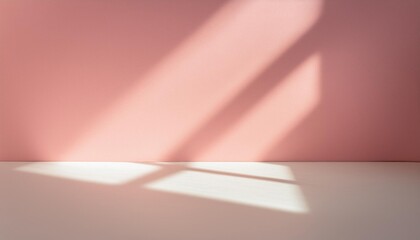 Fondo liso blanco y pared rosa con luces y sombras - obrazy, fototapety, plakaty