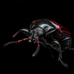 High quality macro shot of a beetle. Black background